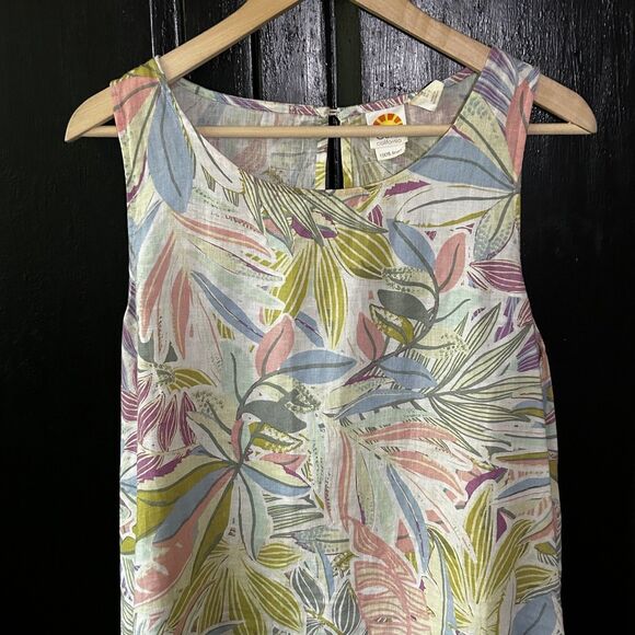C&C California Linen Dress Size Medium Sleeveless Shift Colorful Floral Print - Picture 2 of 9